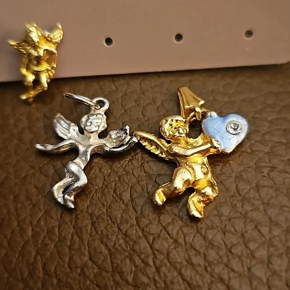 Vintage 1970s Cherub Cupid Two Single Post Earrings and Two Pendants - Picture 2 of 4